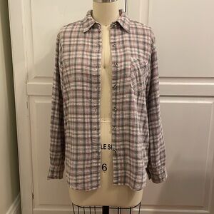 Lauren Brooke 100% Cotton Soft Brushed Pink/Purple/Grey Flannel Button Up Shirt